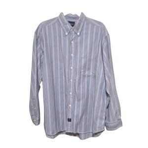 Catalina Shirt Mens L Button Down Collar Blue Stripe Cotton